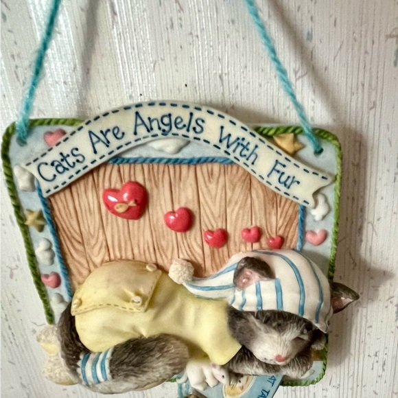 Enesco Calico Kittens Hanging Plaque, “Cats are Angels With Fur” 1996 - Picture 7 of 12